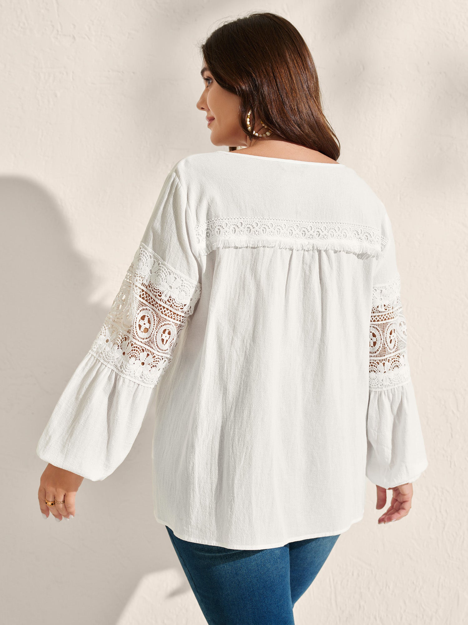 Pure Cotton Sheer Lace Trim Blouse