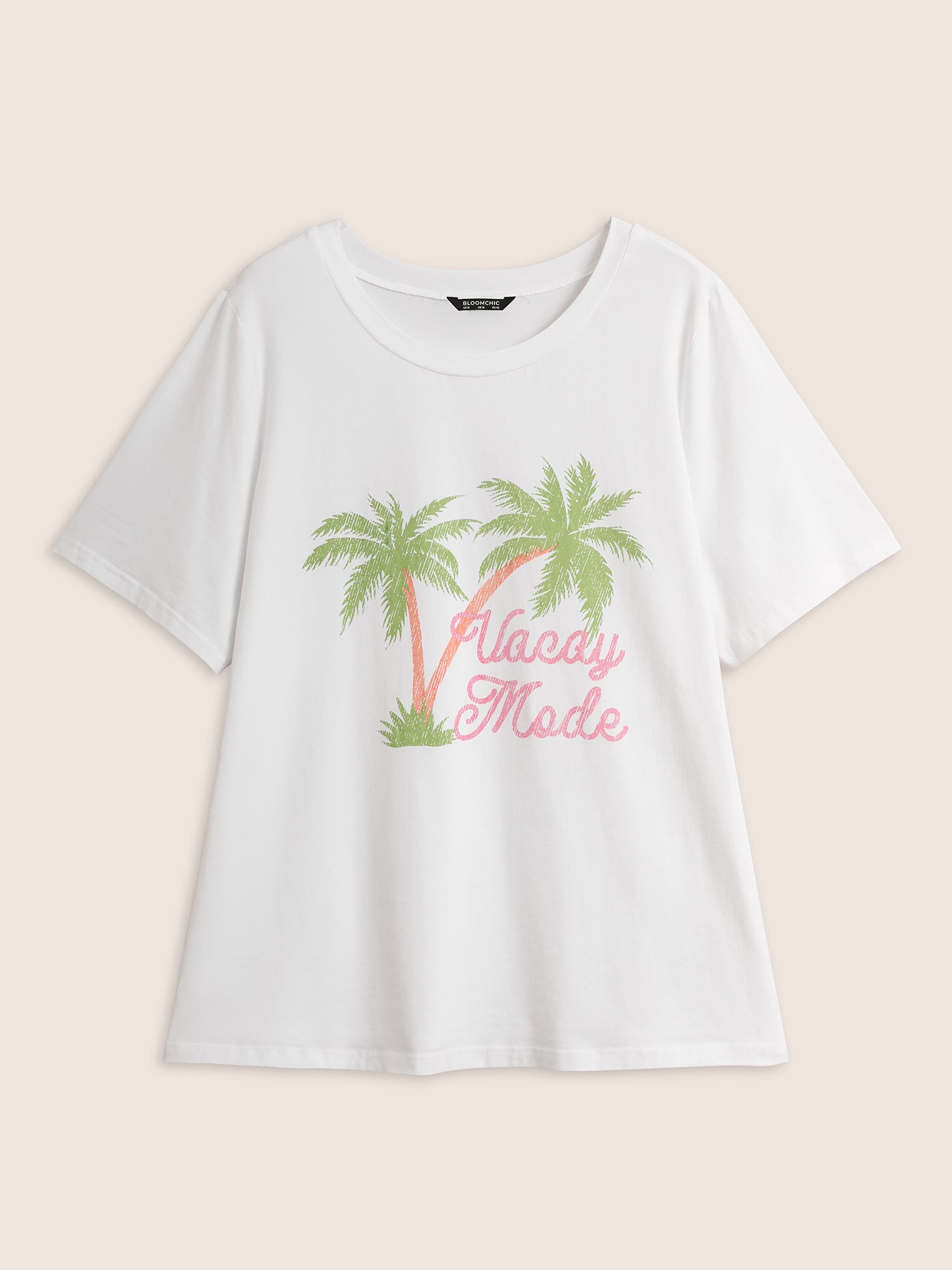 Cotton Vacation Tropical Print Round Neck T-shirt