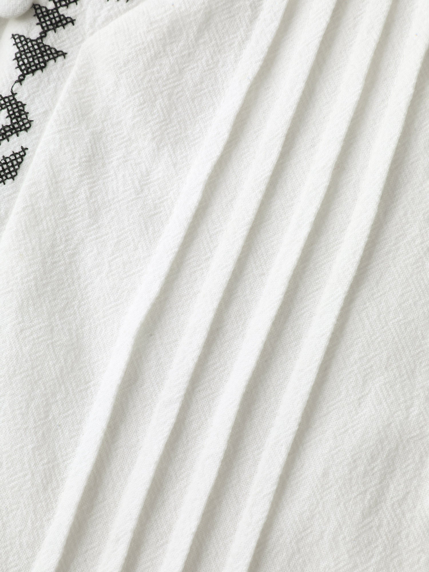 Cotton Boho Embroidery V-Neck Blouse