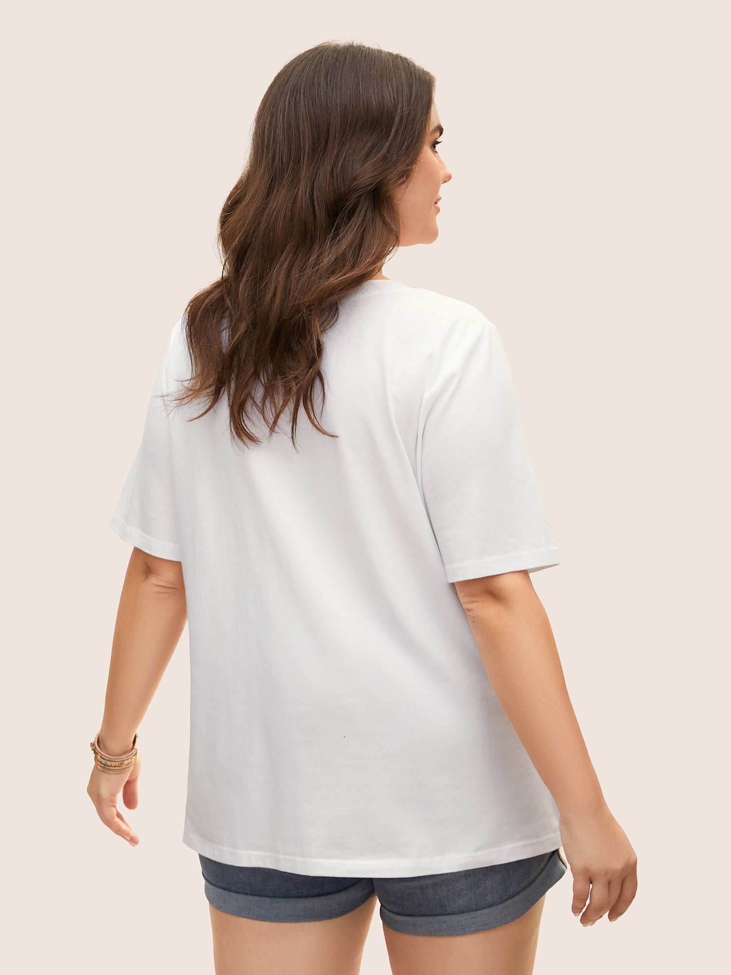 Cotton Vacation Tropical Print Round Neck T-shirt