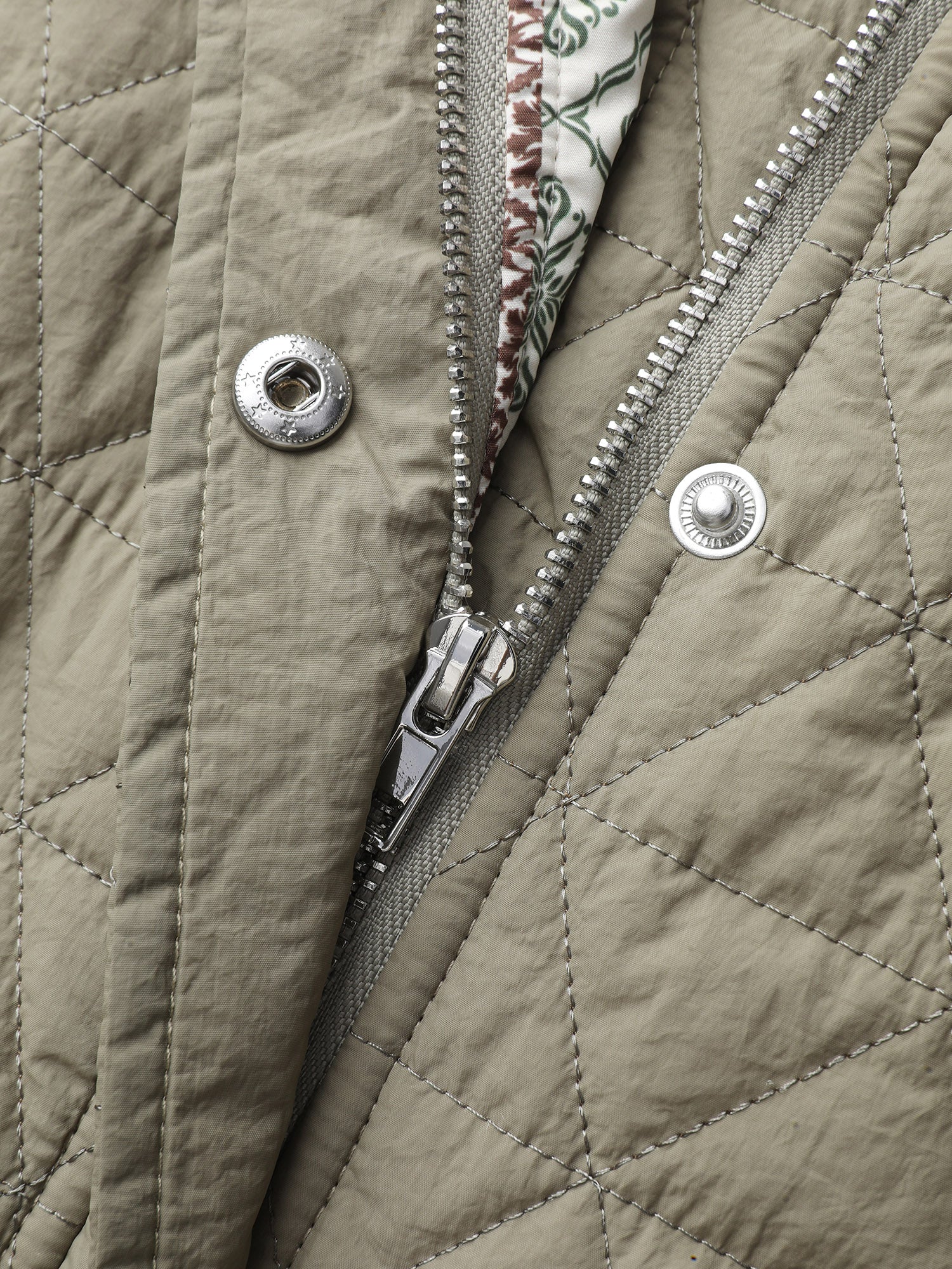 Floral Collage Print Pockets Quilted Jacket