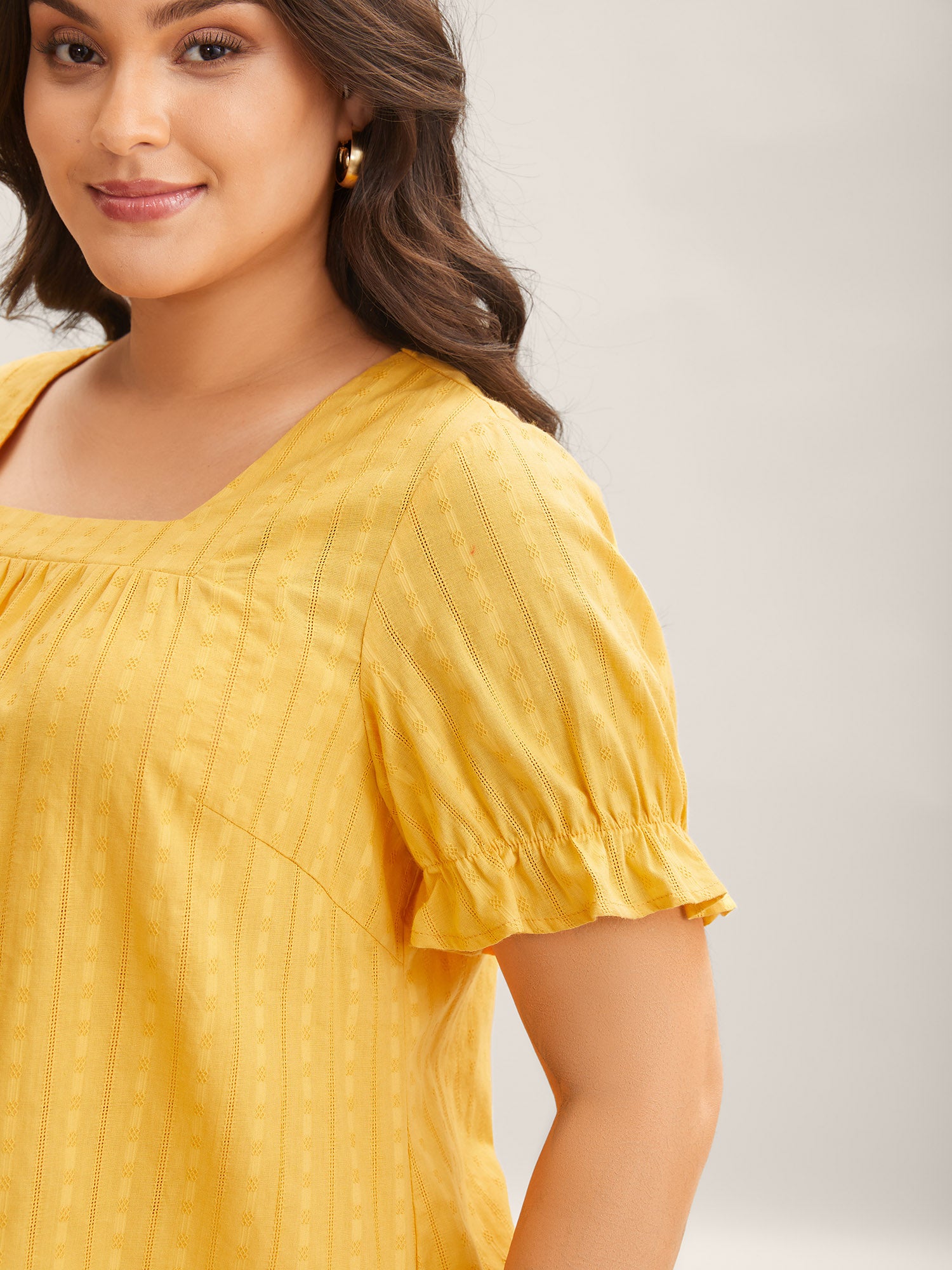 Cotton Square Neck Ruffled Sleeve Shirt