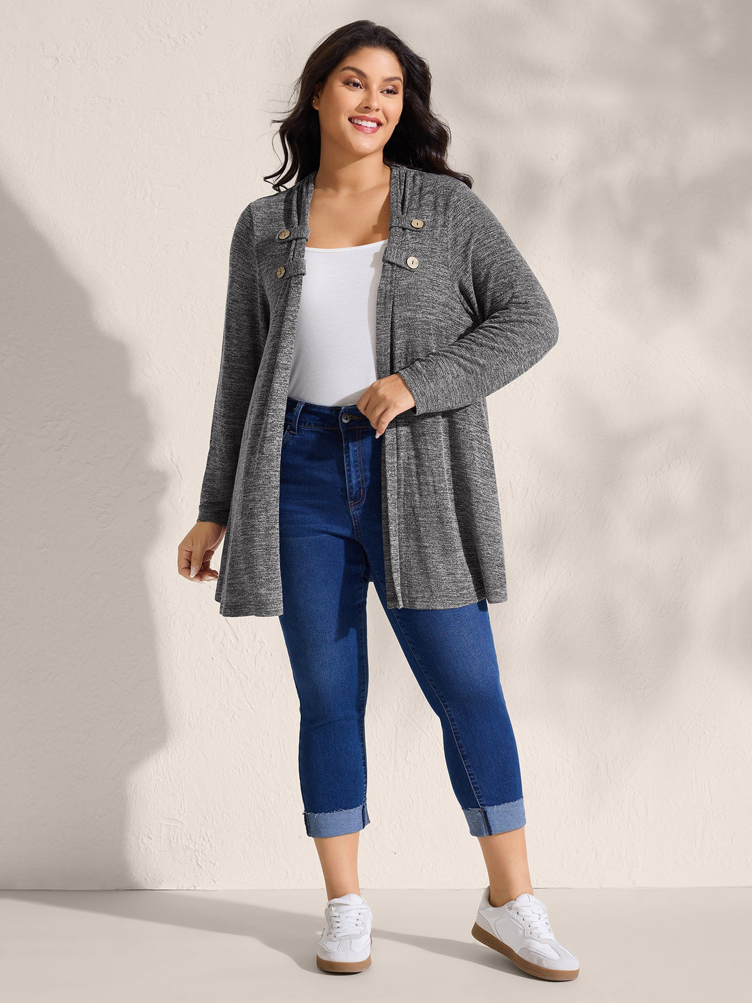 Stretchy Textured Button Detail Jacket