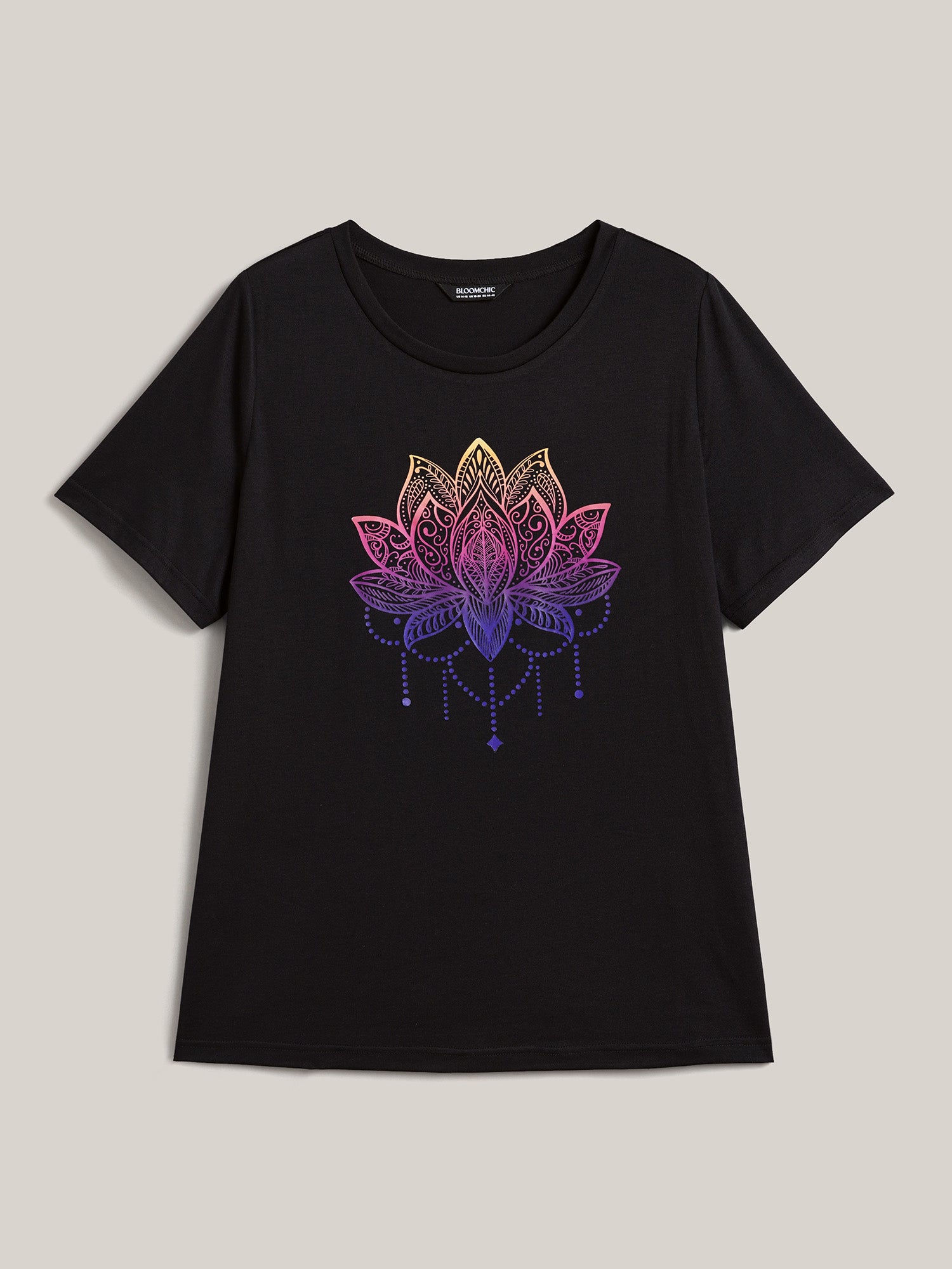 Floral Motif Crew Neck Fitted T-Shirt