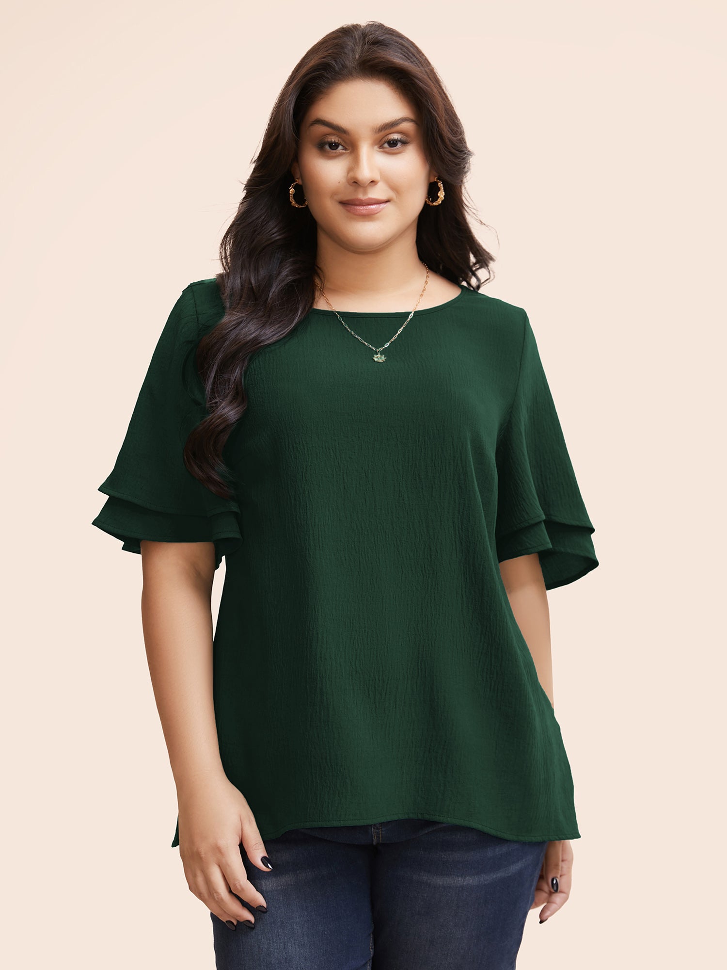 Solid Tiered Ruffles Split Hem Blouse