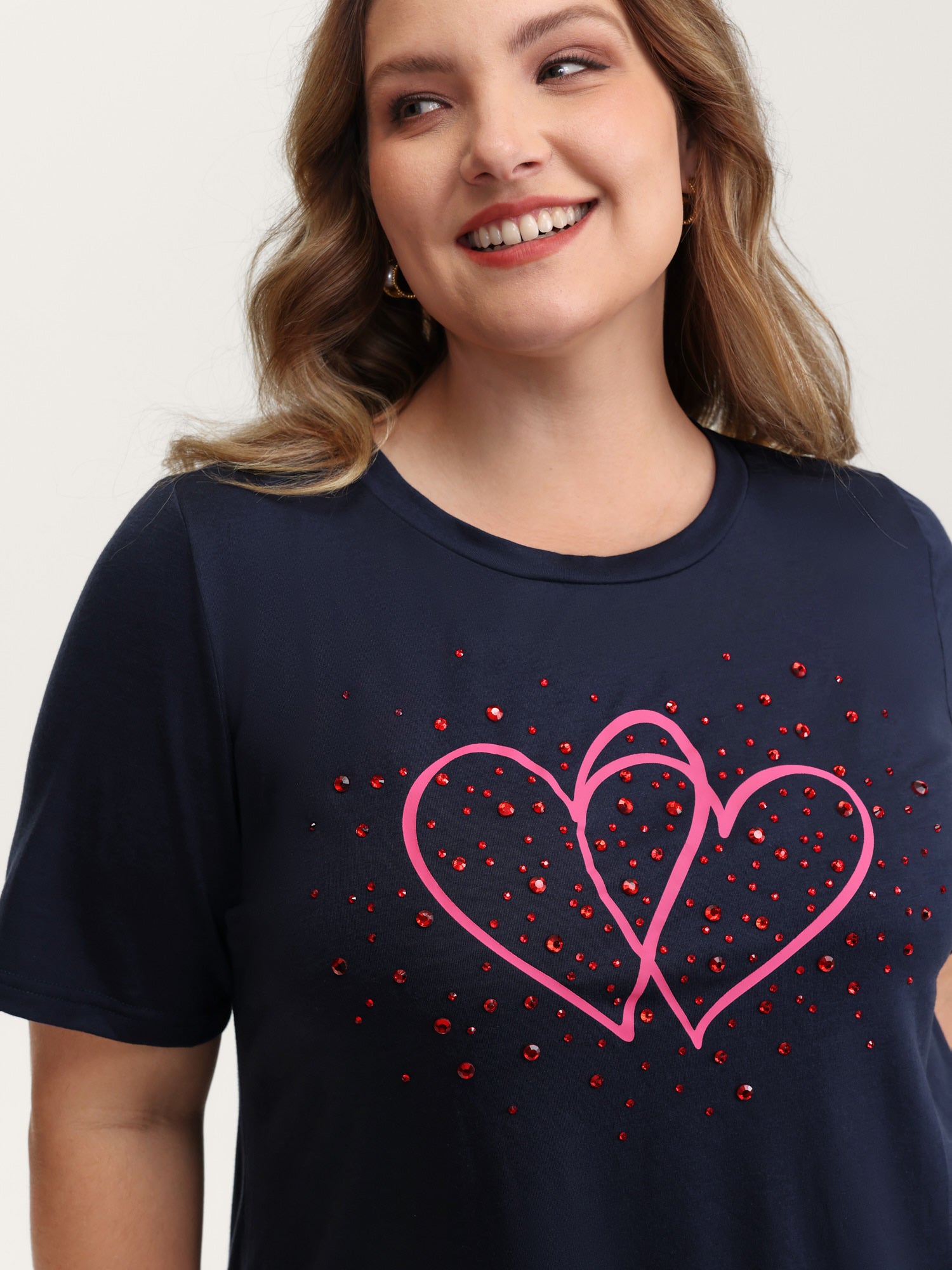 Heart Rhinestone Print Bowknot T-Shirt