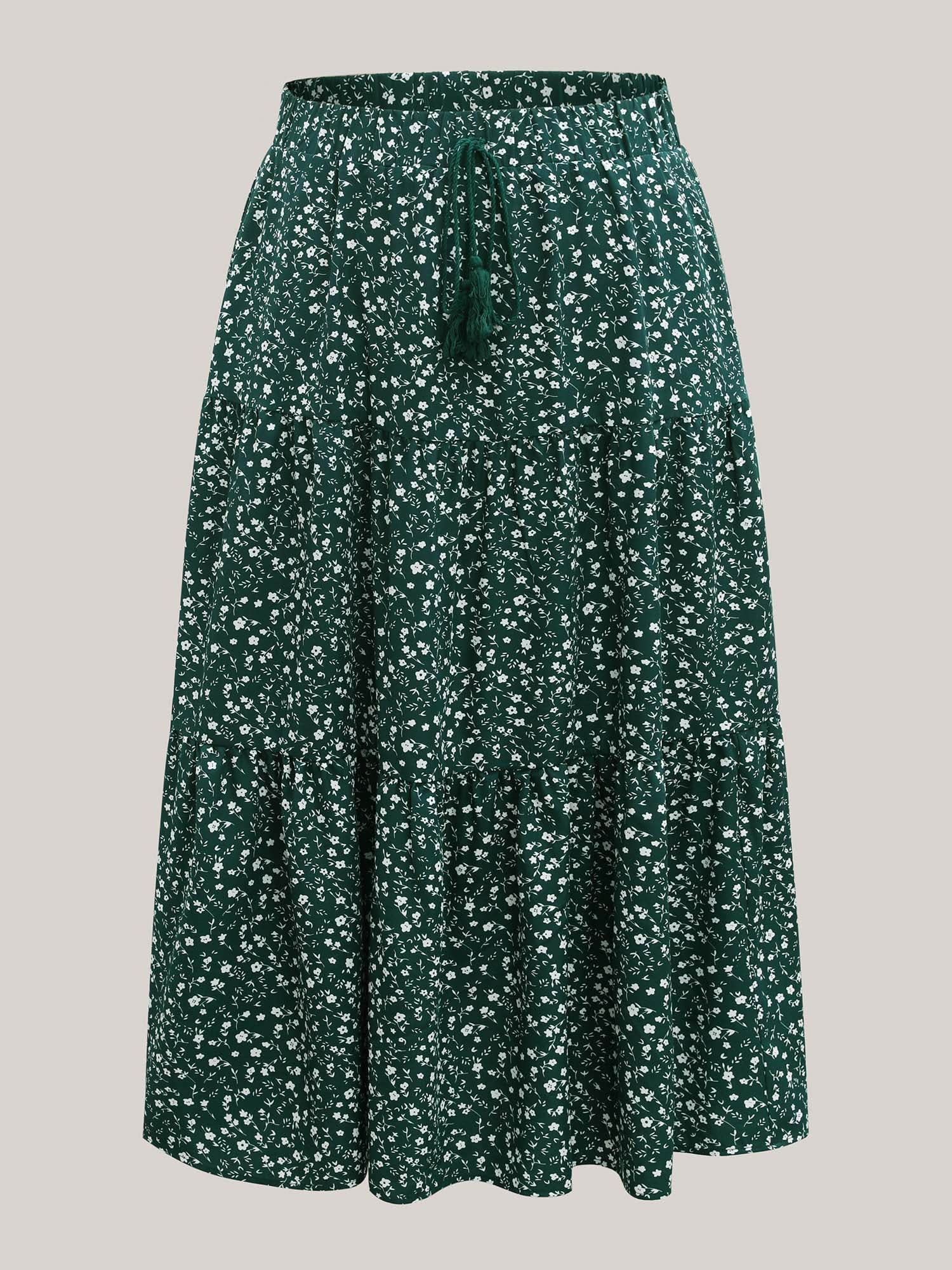 Ditsy Floral Print Tiered Tied Maxi Skirt