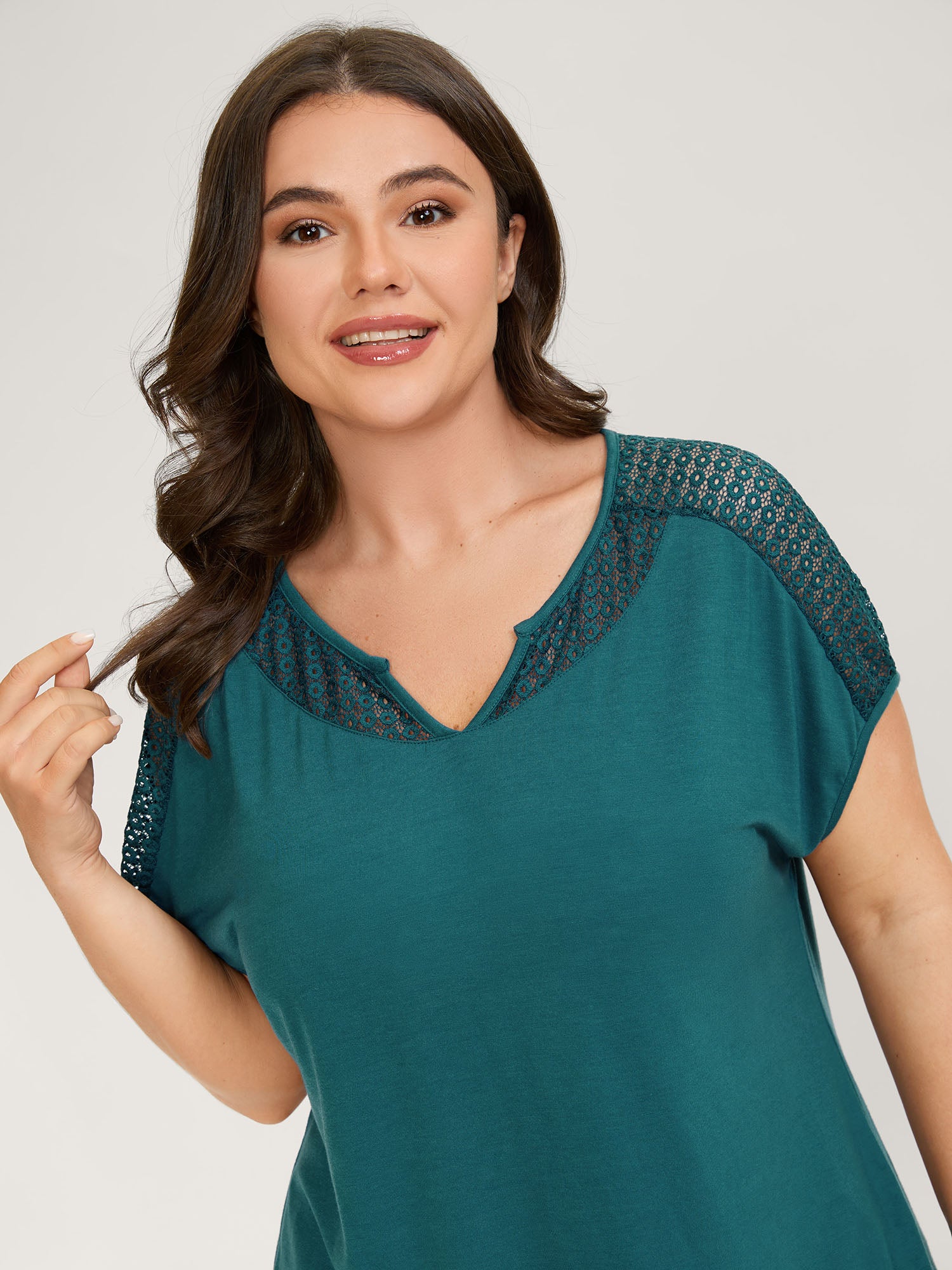 Supersoft Sheer Neckline Solid T-Shirt