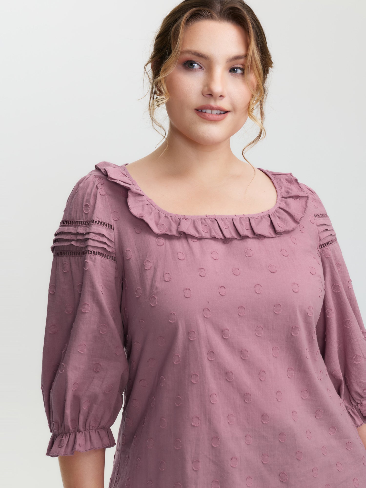 Cotton Textured Jacquard Puffy Sleeve Blouse