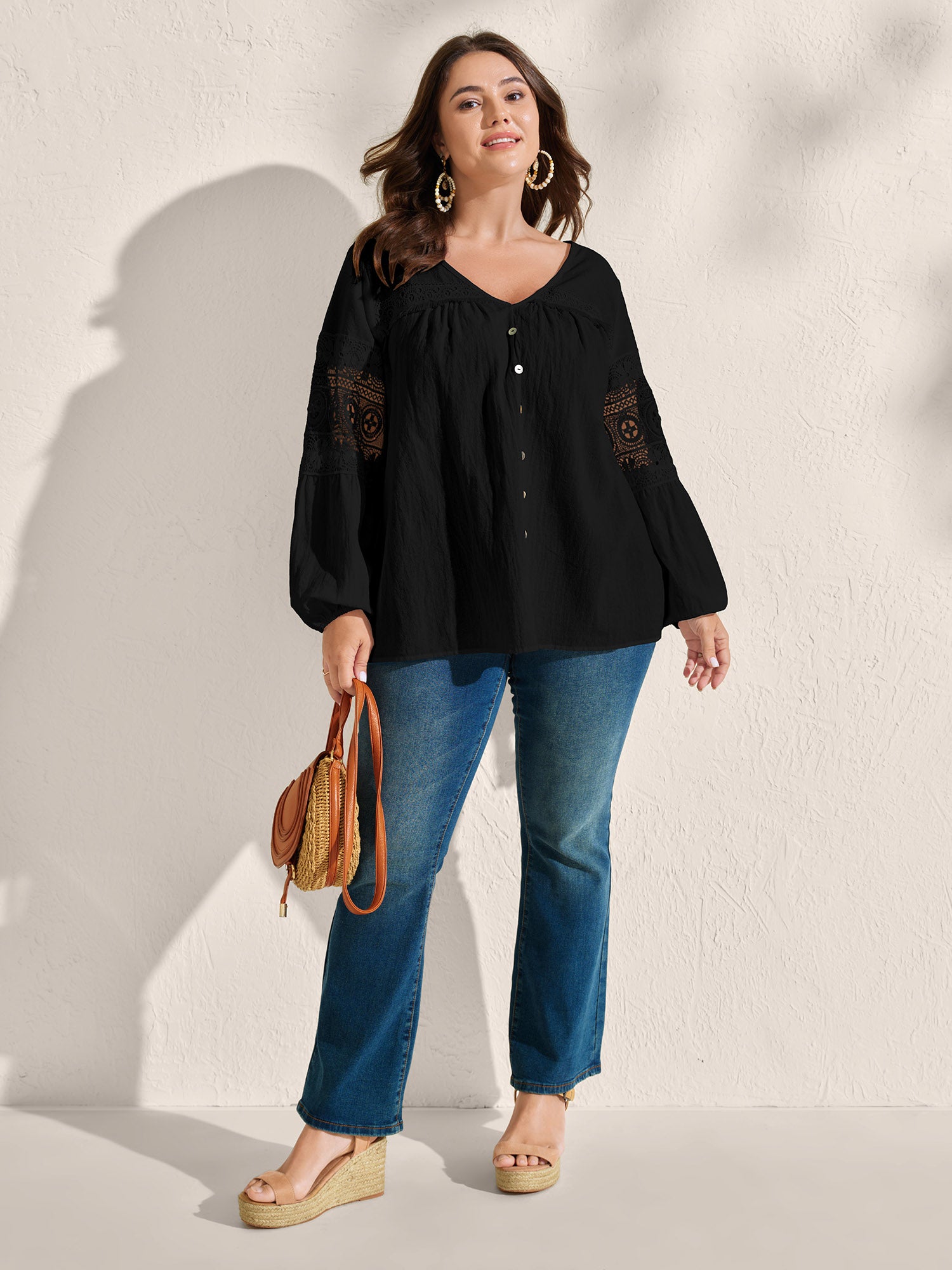 Pure Cotton Sheer Lace Trim Blouse