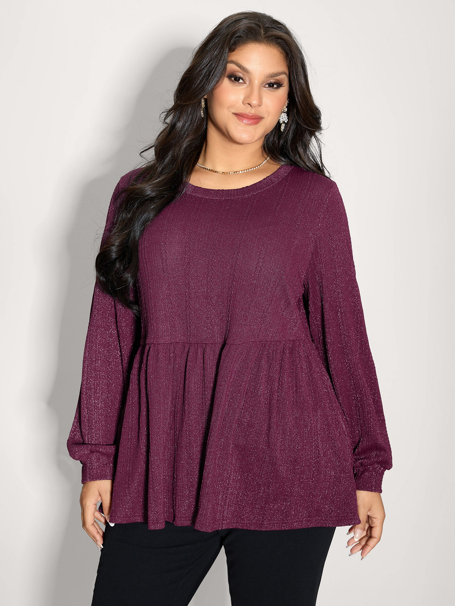 Textured Stretchy Flared Knit Top