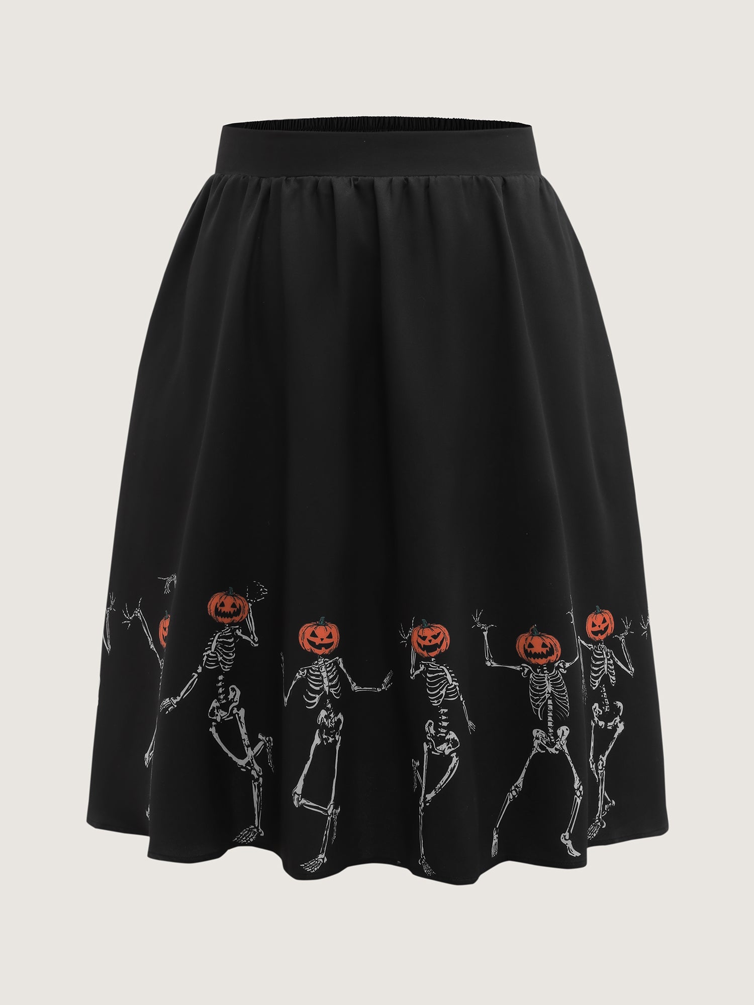 Pumpkin Head Skeleton Print Flared Midi Dress