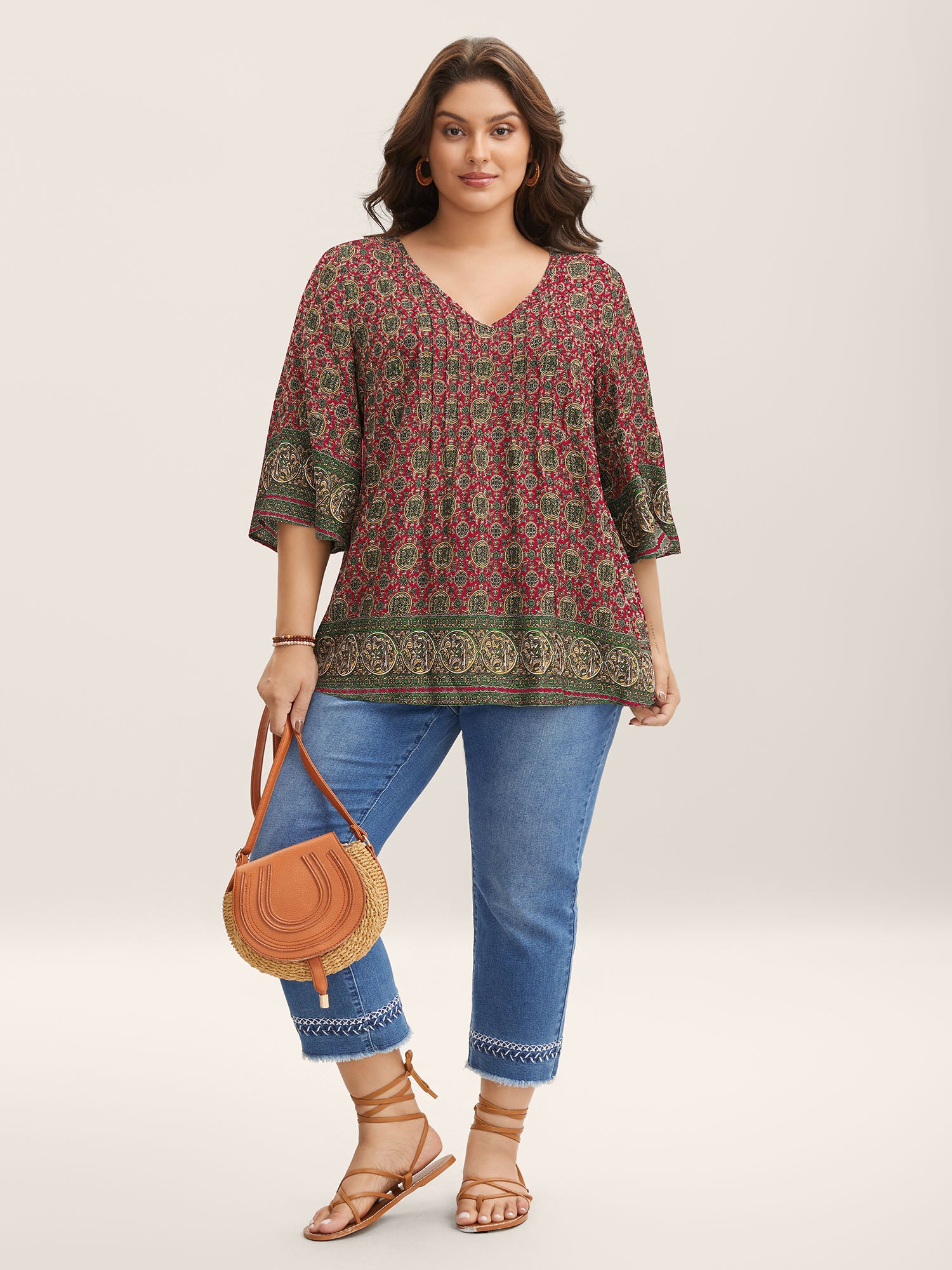 Pin-Tuck Pleat Ornate Print Relaxed Fit Shirt