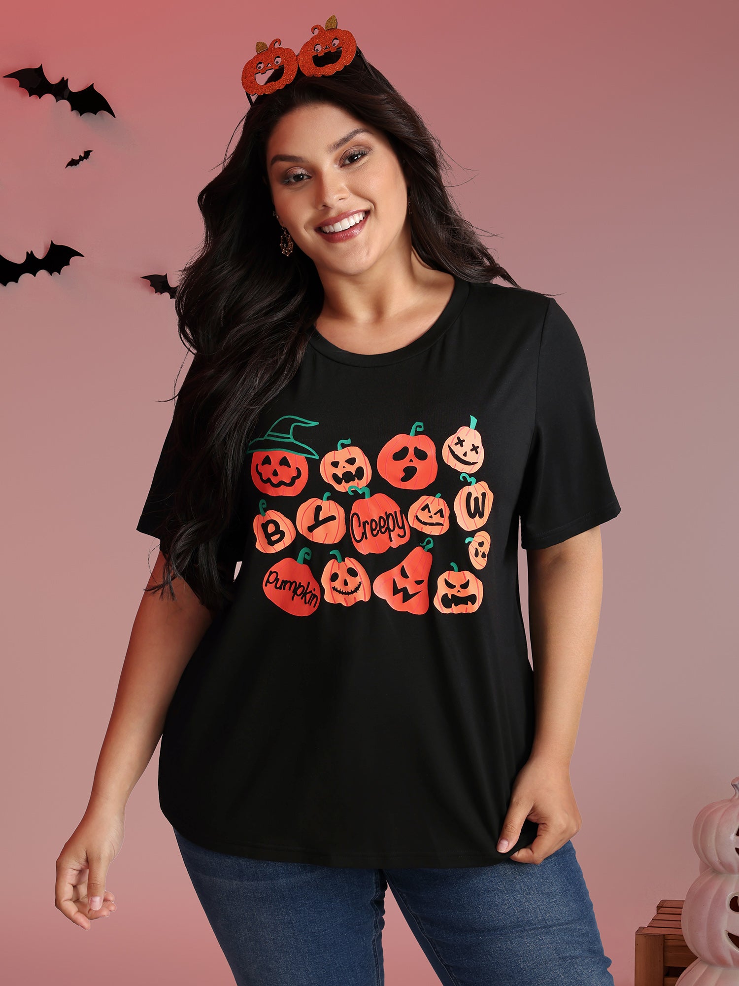Creepy Pumpkins Stretchy Solid T-Shirt