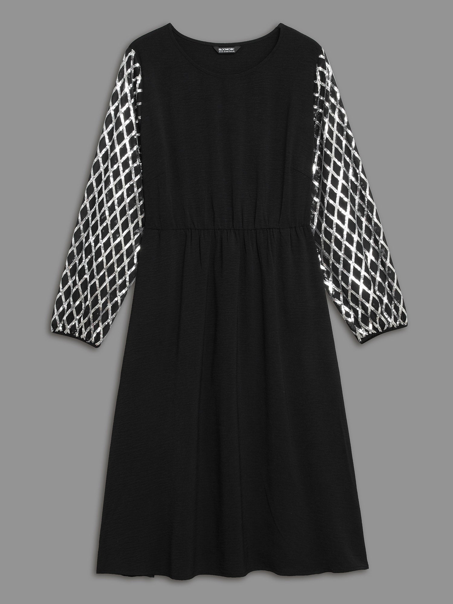 Texture Sequin Mesh Patchwork Belted Dress