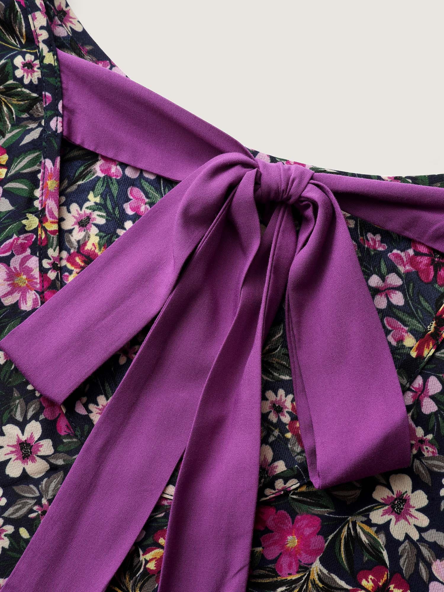 Floral Print Back Bowknot Blouse