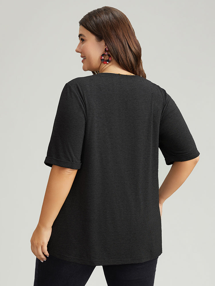 Christmas Gingham Patchwork V Neck T-shirt