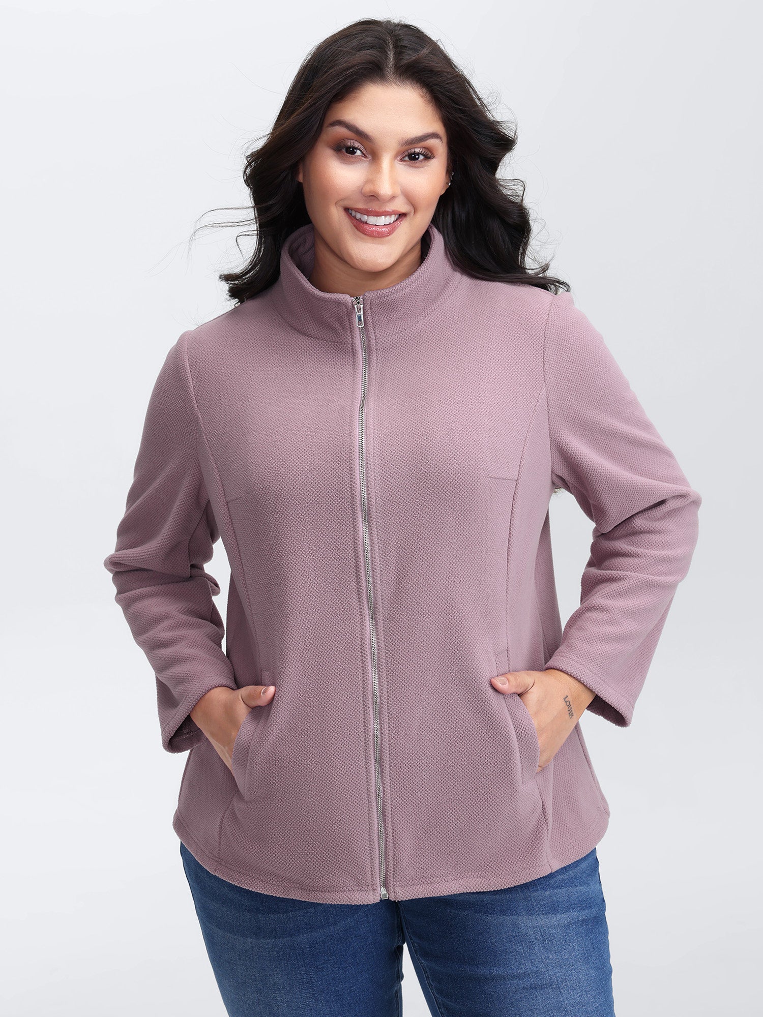 Velvety-Feel Pockets Zipper Jacket