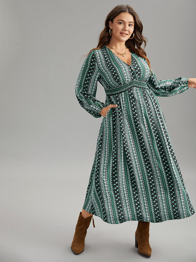 Bandana Print Wrap Shirred Dress
