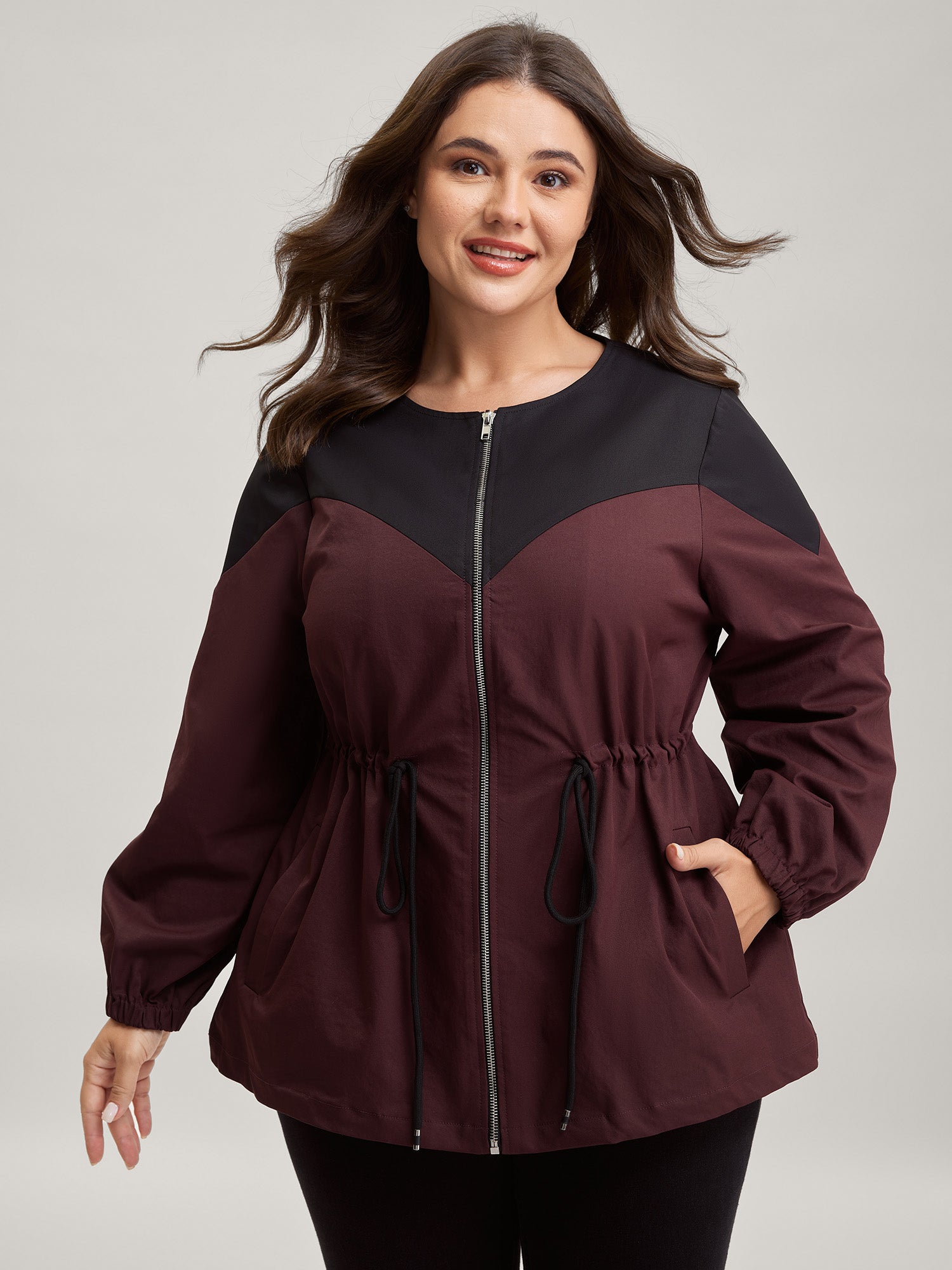 Color Contrast Zipper-Front Jacket