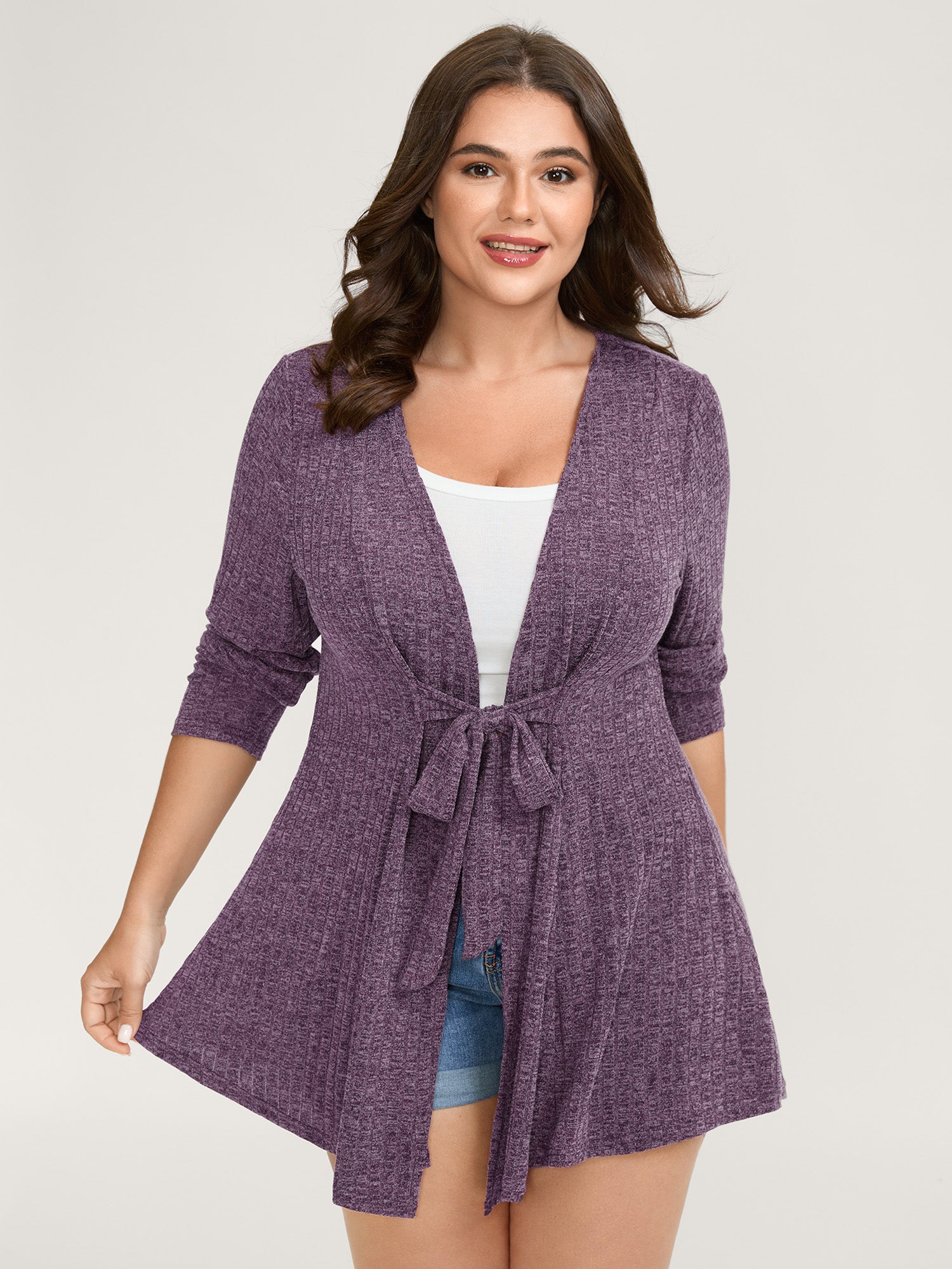 Heather Ribbed Supersoft Front-Tie Jacket