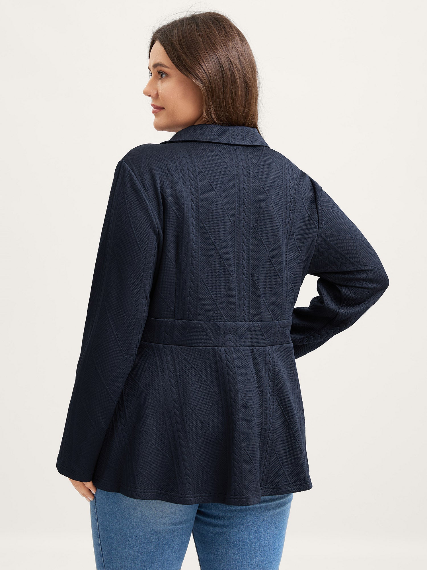 Textured Waist-Defining Solid Blazer