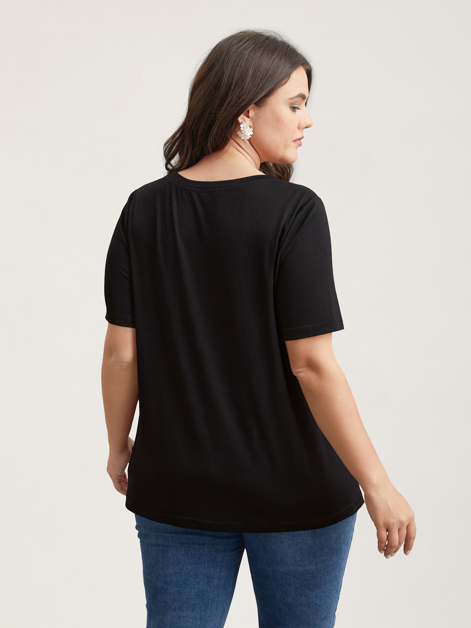 Floral Motif Crew Neck Fitted T-Shirt