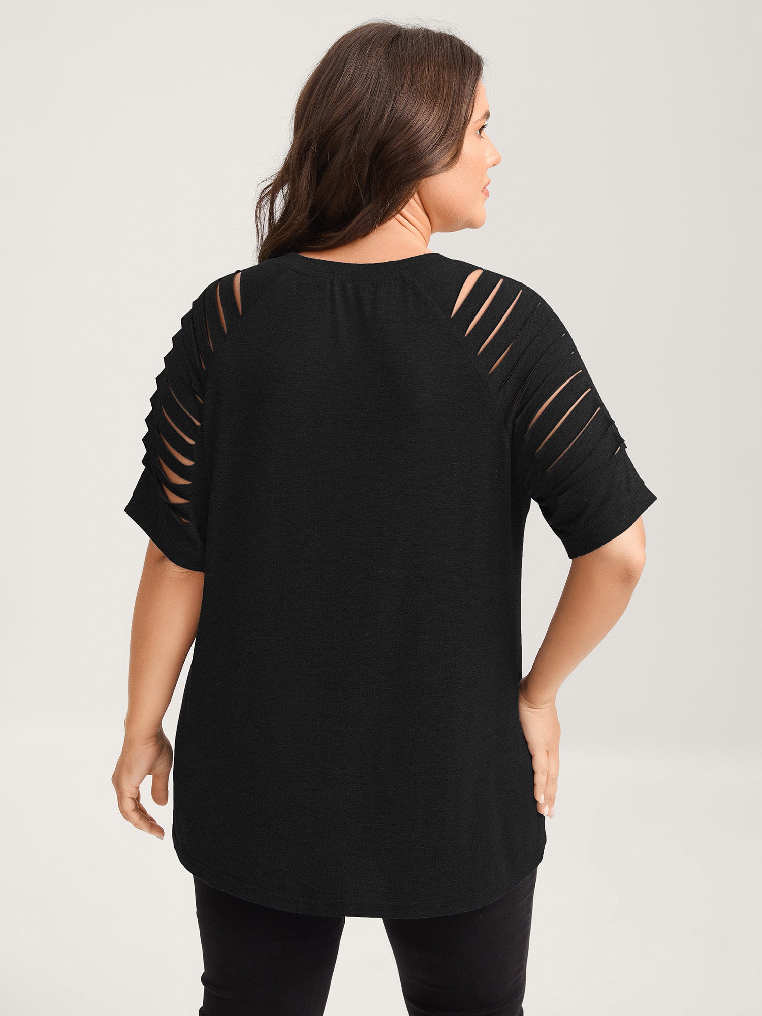 Cut-Out Sleeve V Neck T-Shirt
