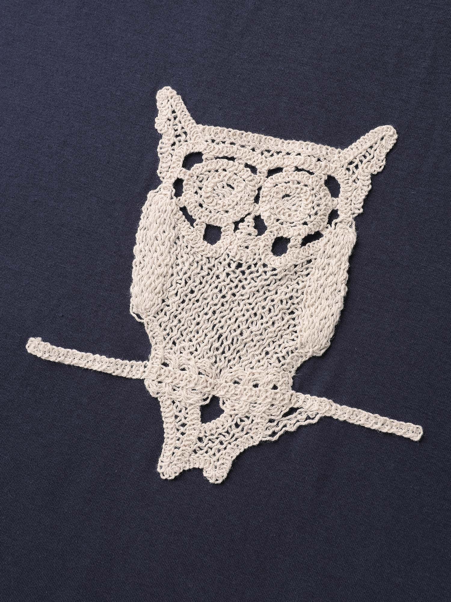 Owl Embroidery Round Neck Contrast T-Shirt